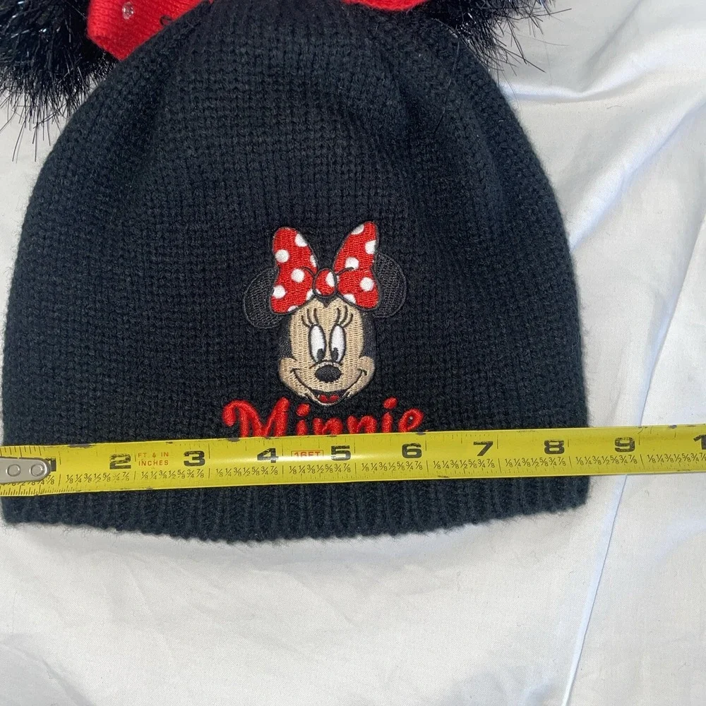 Disney Minnie Mouse Beanie Black Sparkling Fuzzy‎ Ears Red Bow With  Rhinestones